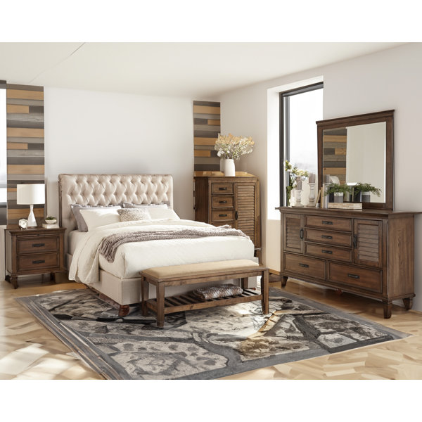 Millwood Pines Chilyn Upholstered Bedroom Set Beige and Burnished Oak